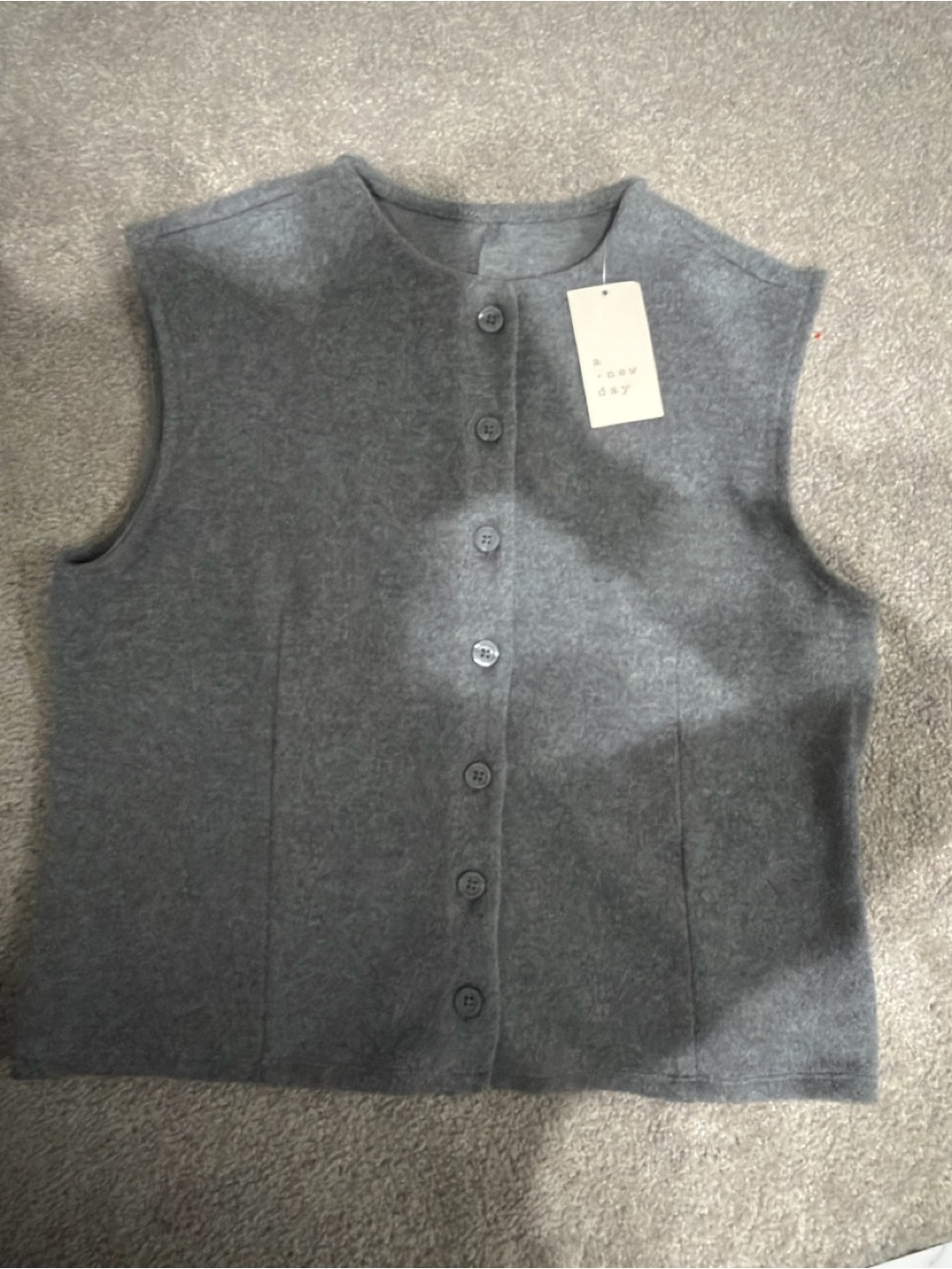 A New Day Button-Front Sleeveless Wool Vest - Gray NWT Large